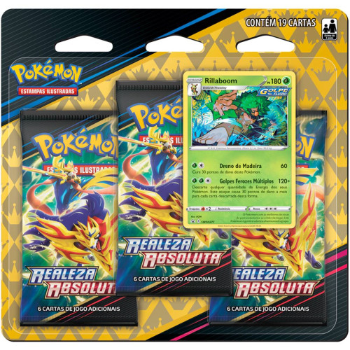 Blister Triplo Pokemon Realeza Absoluta Rillaboom 19 Cartas Copag Pokemon Estampas Ilustradas # - Produto Original