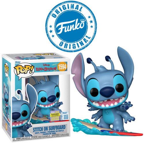 Boneco Disney Lilo & Stitch On Surfboard Summer Convention 2025 Limited Edition Pop Funko 1594-Lilo & Stitch-1594