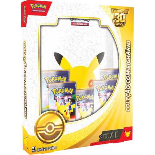 Box Pokemon Celebração de 30 Anos Coleção com Fichario 30 Cartas Copag TCG-Pokemon Estampas Ilustradas-