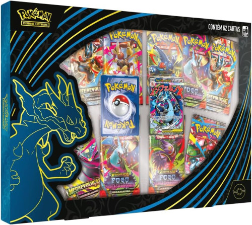 Box Pokémon Coleção Mega Charizard X EX Copag Cards Cartas Boosters-Pokemon-