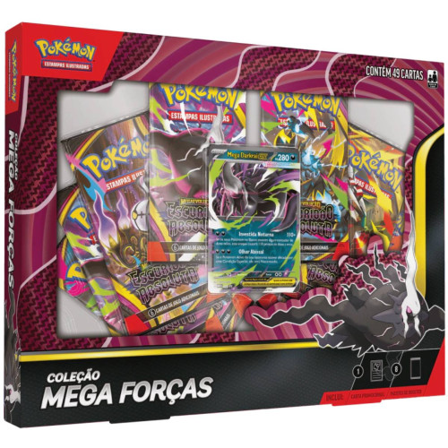 Box Pokemon Coleção Mega Forças Mega Darkrai Ex 49 Cartas Copag TCG-Pokemon Estampas Ilustradas-