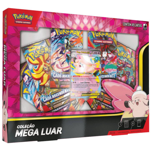 Box Pokemon Coleção Mega Luar Mega Clefable Ex 49 Cartas Copag TCG-Pokemon Estampas Ilustradas-
