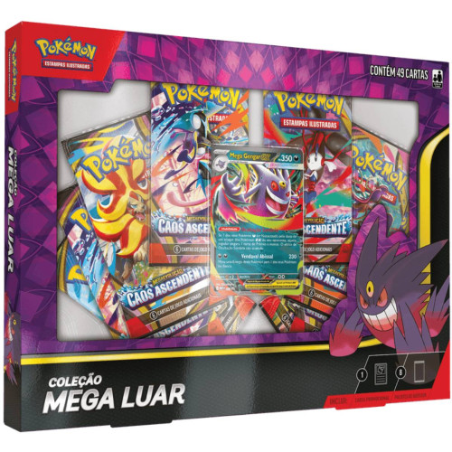 Box Pokemon Coleção Mega Luar Mega Gengar Ex 49 Cartas Copag TCG-Pokemon Estampas Ilustradas-