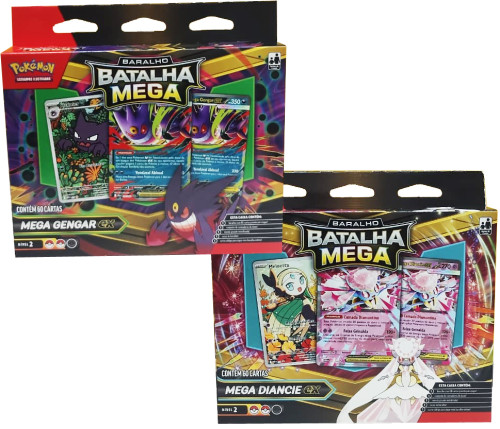 2 Decks Pokémon Baralho Batalha Mega Gengar EX e Mega Diancie EX Copag Cards Cartas-Pokemon-