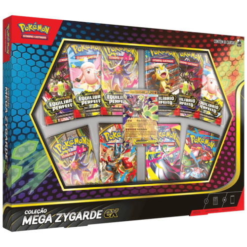 Box Pokemon Coleçao Mega Zygarde Ex 61 Cartas Copag TCG-Pokemon Estampas Ilustradas-