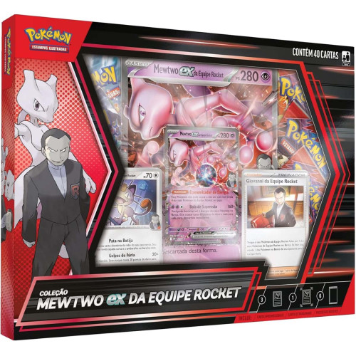 Box Pokemon Coleção Mewtwo Ex da Equipe Rocket 40 Cartas Copag TCG-Pokemon Estampas Ilustradas-