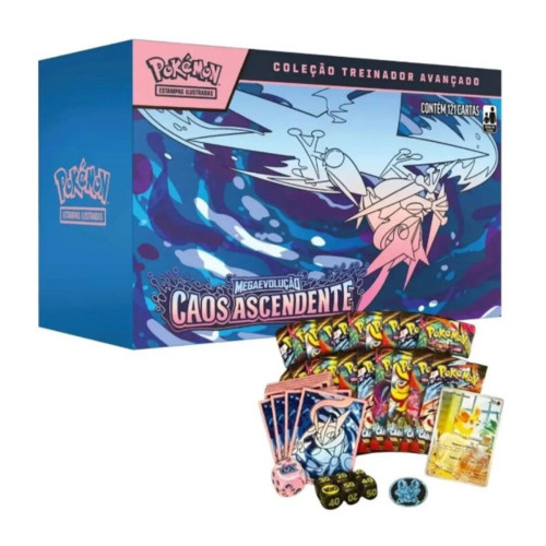 Box Treinador Avançado Pokemon Megaevolução 4 Caos Ascendente Copag 121 Cartas-Pokemon Estampas Ilustradas-