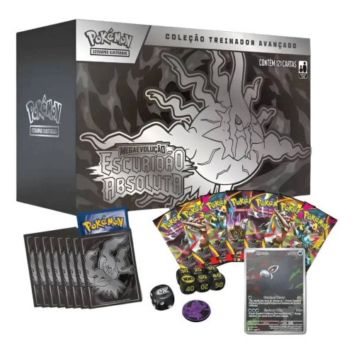 Box Treinador Avançado Pokemon Megaevolução 5 Escuridão Absoluta Copag 121 Cartas-Pokemon Estampas Ilustradas-
