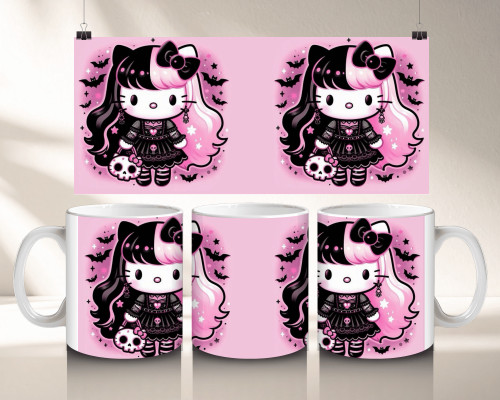 Caneca Cerâmica 325ml Hello Kitty Gotica Presente Garotas Alternativas Emo-Hello Kitty-