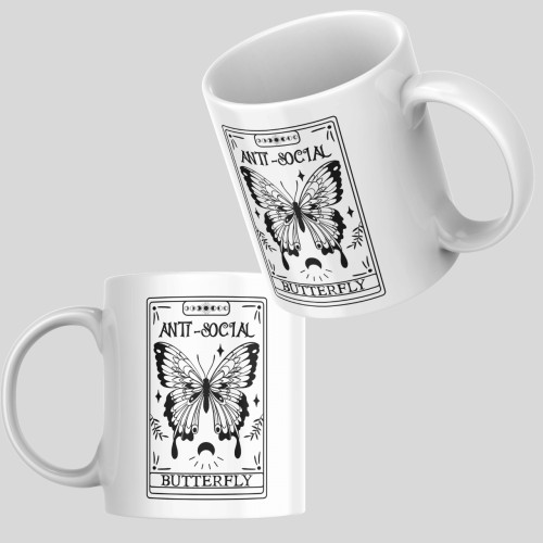 Caneca Cerâmica 325ml Presente Criativo Anti Social Butterfly Antissocial Carta Tarot Tarot # - Produto Original