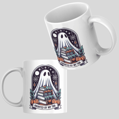Caneca Cerâmica 325ml Presente Criativo Spooky Haunted By My Tbr Fantasma Leitor Clube Do Livro Livros # - Produto Original