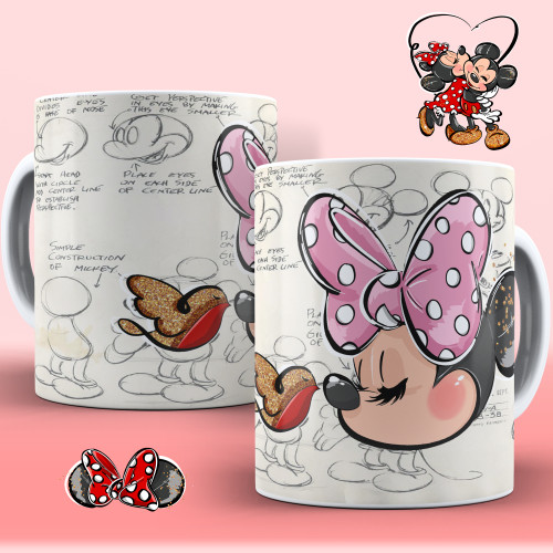 Caneca De Porcelana Branca Turma do Mickey "Beijo do Minnie" Desenho # - Produto Original