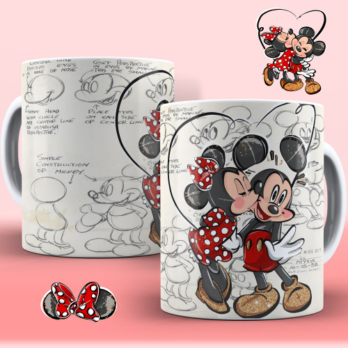Caneca De Porcelana Branca Turma do Mickey "Minnie e Mickey" Desenho # - Produto Original