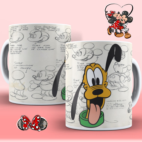 Caneca De Porcelana Branca Turma do Mickey "Pluto" Desenho # - Produto Original