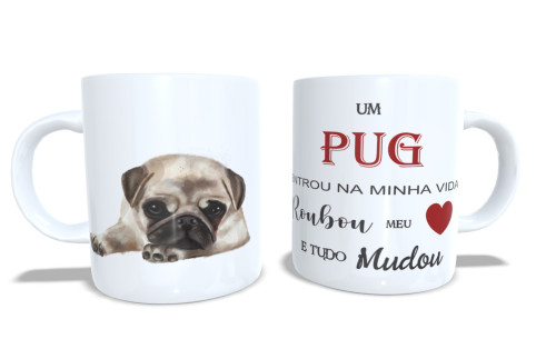 Caneca Dog Lover – Porcelana com Estampa de Cães de Raças Pug Pets # - Produto Original