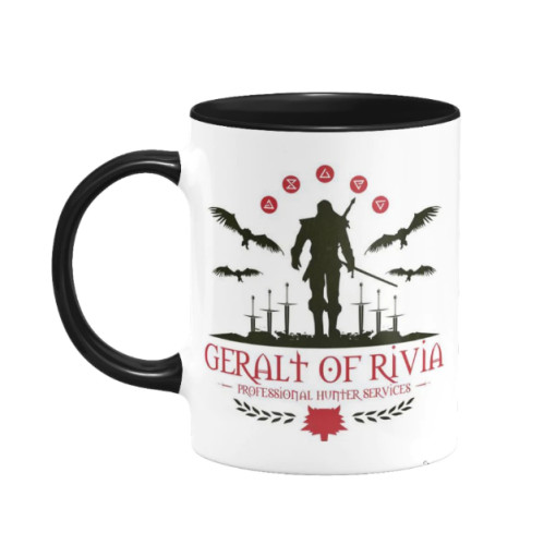Caneca Gamer The Witcher 3 Wild Hunt - Geralt de Rivia Caçador de Monstros Preta - Canecas - #