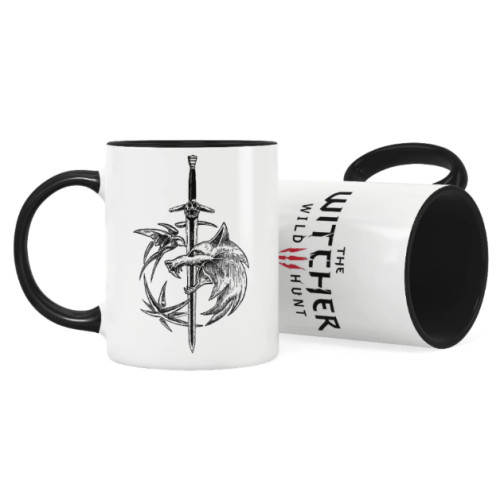 Caneca Gamer The Witcher 3 Wild Hunt - Símbolos lobo, pássaro e espada-Canecas-
