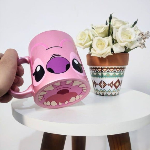Caneca Perolada Stitch Angel Bocão – Estampa Exclusiva Com Boca Na Base - Stitch - #