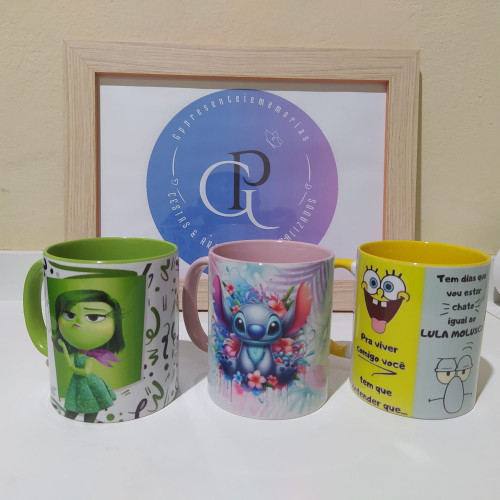 Caneca Personalizada - Alça Colorida - Escolha Sua Arte - Todos - #