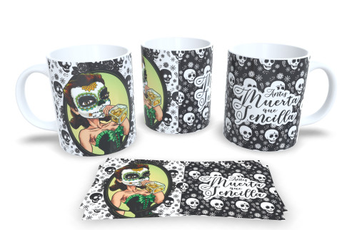 Caneca Porcelana Caveira Mexicana – Dia dos Mortos Colorido e Vibrante-Dia Dos Mortos-