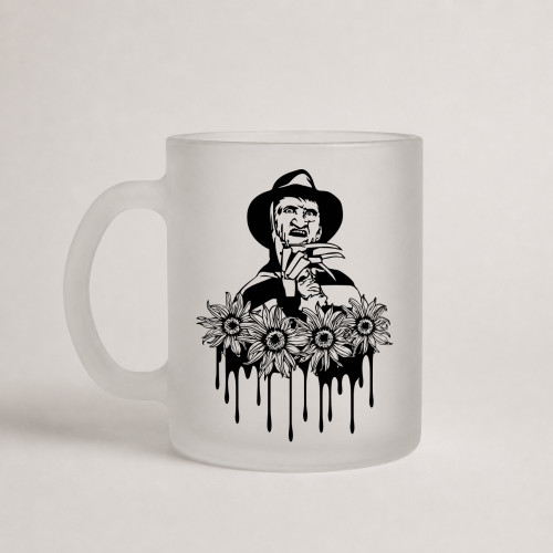 Caneca Vidro Fosca 325ml Presente Criativo Halloween Freddy Krueger Filmes Terror Freddy Krueger # - Produto Original
