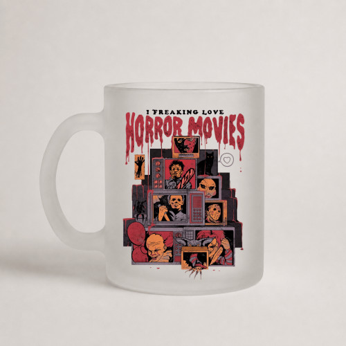 Caneca Vidro Fosca 325ml Presente Horror Movies Fãs Filme de Terror Tv Retro Filmes De Terror # - Produto Original