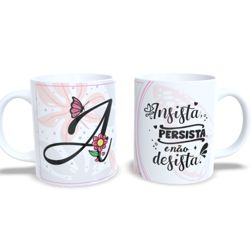 Caneca De Porcelana Personalizada Alfabeto Borboleta-Alfabeto-