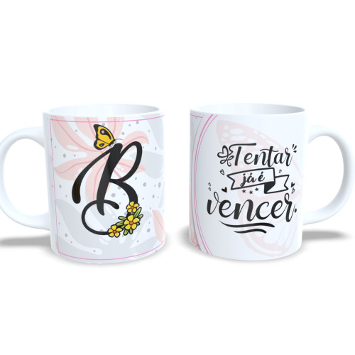 Caneca De Porcelana Personalizada Alfabeto Borboleta Letra B-Alfabeto-