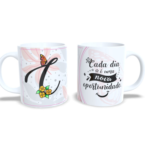 Caneca De Porcelana Personalizada Alfabeto Borboleta Letra C-Alfabeto-