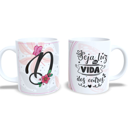 Caneca De Porcelana Personalizada Alfabeto Borboleta Letra D-Alfabeto-