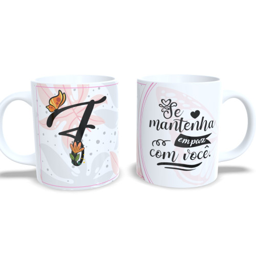 Caneca De Porcelana Personalizada Alfabeto Borboleta Letra F-Alfabeto-