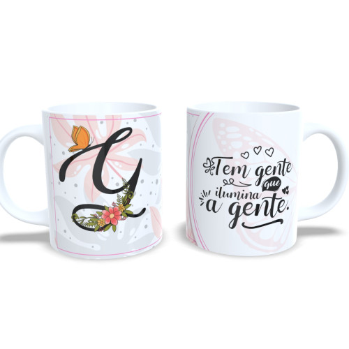 Caneca De Porcelana Personalizada Alfabeto Borboleta Letra G-Alfabeto-