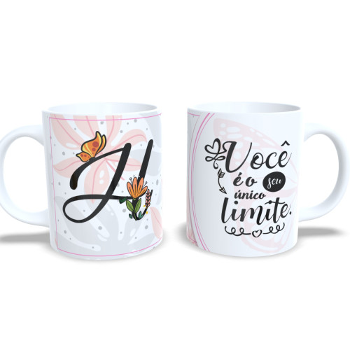 Caneca De Porcelana Personalizada Alfabeto Borboleta Letra H-Alfabeto-