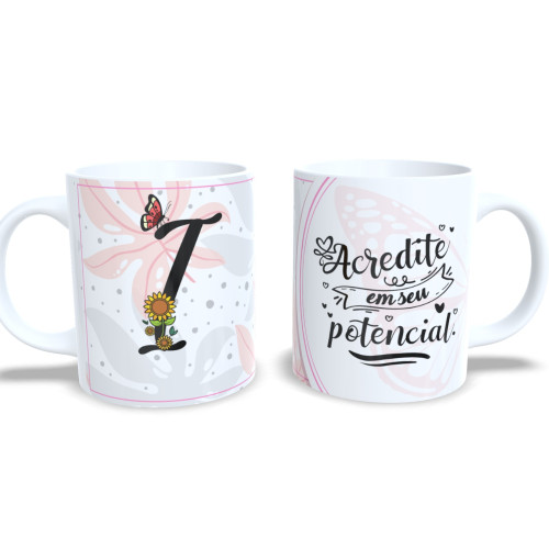 Caneca De Porcelana Personalizada Alfabeto Borboleta Letra I-Alfabeto-