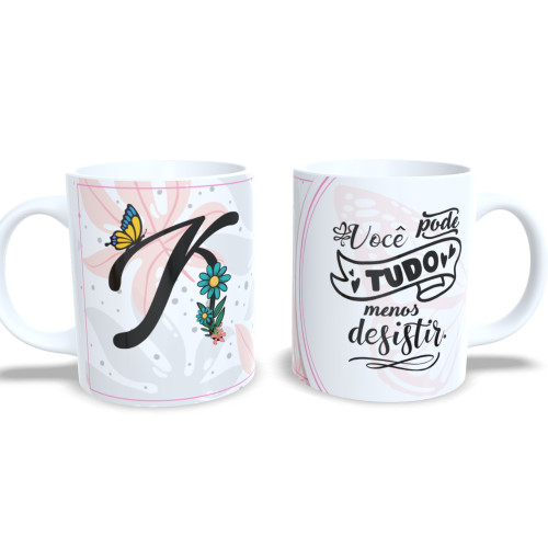 Caneca De Porcelana Personalizada Alfabeto Borboleta Letra K-Alfabeto-