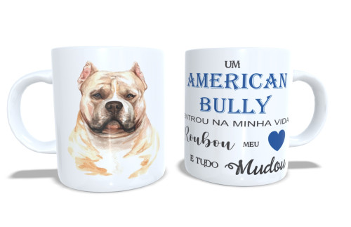 Caneca de Porcelana Personalizada com Estampa de Cães de Raças American Bully-Pets-