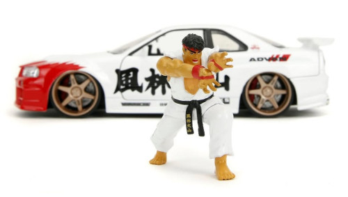 Carro Miniatura Nissan Skyline R34 2002 Branco Escala 1:24 Jada RYU Street Fighter-Street Fighter-
