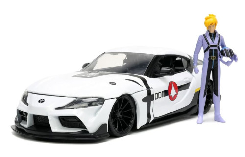 Carro miniatura Toyota Supra 2020 Roy Focker Jada Toys 1:24 + Figura Robotec Robotec # - Produto Original