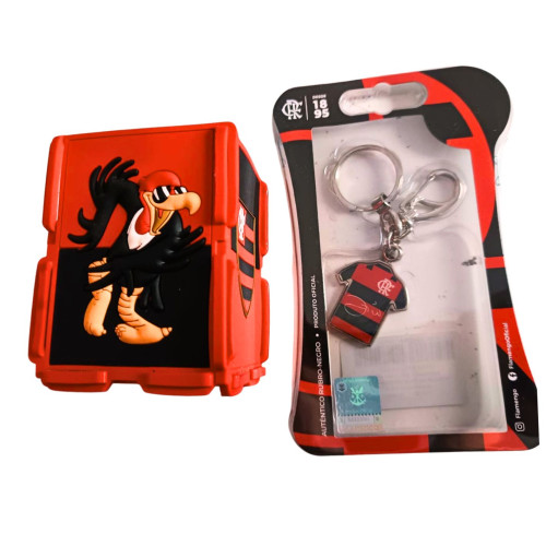 Chaveiro metal Flamengo Zico Oficial + porta-lápis de borracha licenciado Futebol # - Produto Original