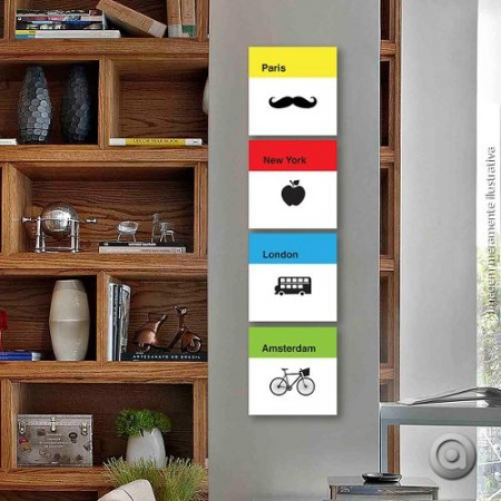 Conjunto De Quadros Canvas Haus For Fun Cidades 20x20 - Cidades Do Mundo - #