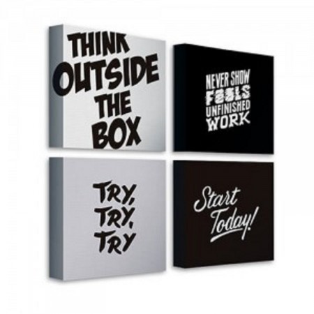 Conjunto De Quadros Canvas Haus For Fun Preto E Branco 20x20-Frases-