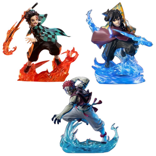Conjunto Figures : Tanjiro, Akaza & Tomioka - XROSS LINK - Castelo do Infinito Demon Slayer: Kimetsu No Yaiba # - Produto Original
