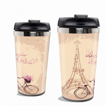 Copo Térmico Paris Bonjour Inox 450ml - Paris - #