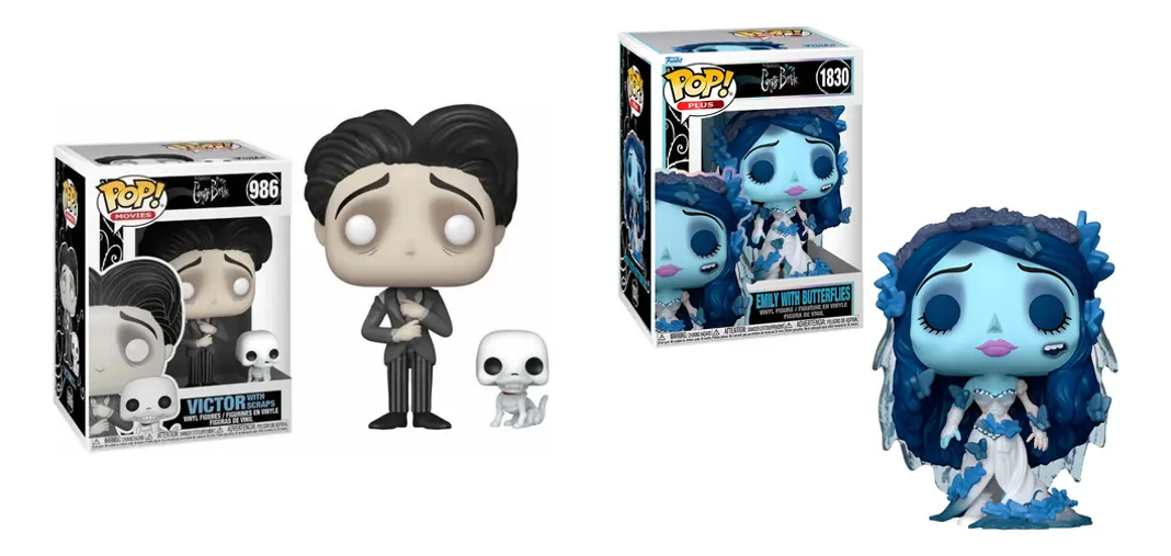 Kit Funko: Boneco Victor C/ Scraps 986 + Boneco Emily C/ Borboletas 1830-Corpse Bride-986