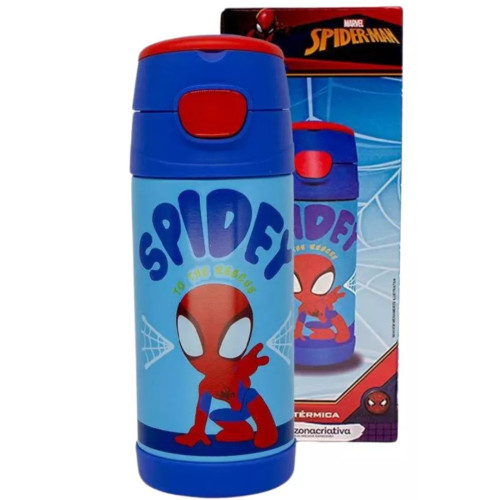 Caneca E Copo Garrafa Top Handle C/ Canudo Spider Man-Marvel Spider-Man Homem-Aranha-