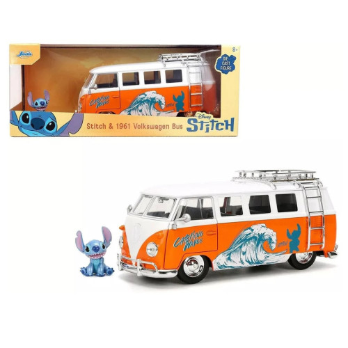 Action Figures Miniatura Kombi Com Boneco Stitch Jada Toys 1:24 1961 Metal-Disney Lilo E Stitch-