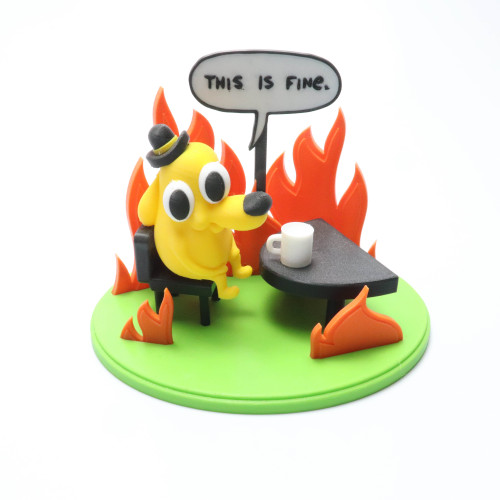 Diorama Meme This Is Fine Cachorrinho 3D - Estátua Decorativa Meme # - Produto Original