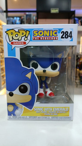 Funko Pop Sonic With Emerald 284 Sonic The Hedgehog Game Boneco Colecionável-Sonic The Hedgehog-284
