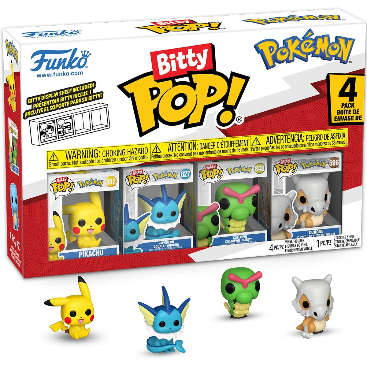 Funko Bitty Pop! Series 1 (Pikachu, Vaporeon, Caterpie, Cubone)-Pokemon-00
