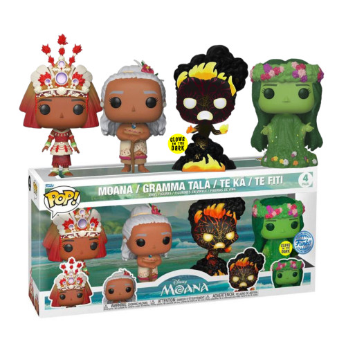 Funko Pop 4 Pack Moana, Gramma Tala, Te Ka ( Glow ) & Te Fiti Exclusive Disney Moana #04 - Produto Original